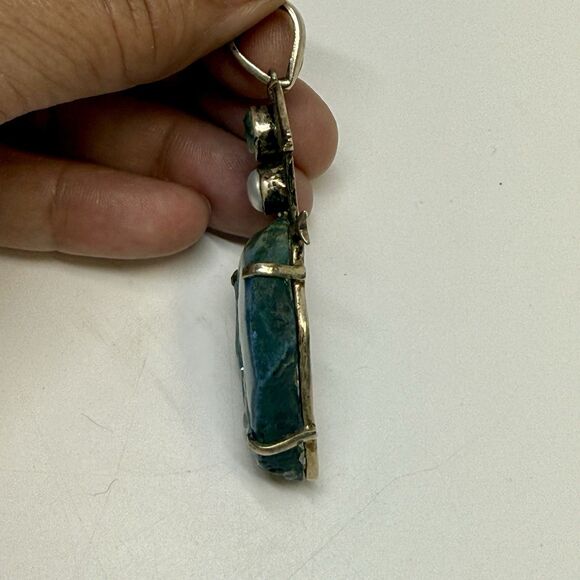 Sterling Silver Blue Agate Druzy Topaz Mermaid Seahorse Pendant Rare 20.63g - Picture 6 of 10